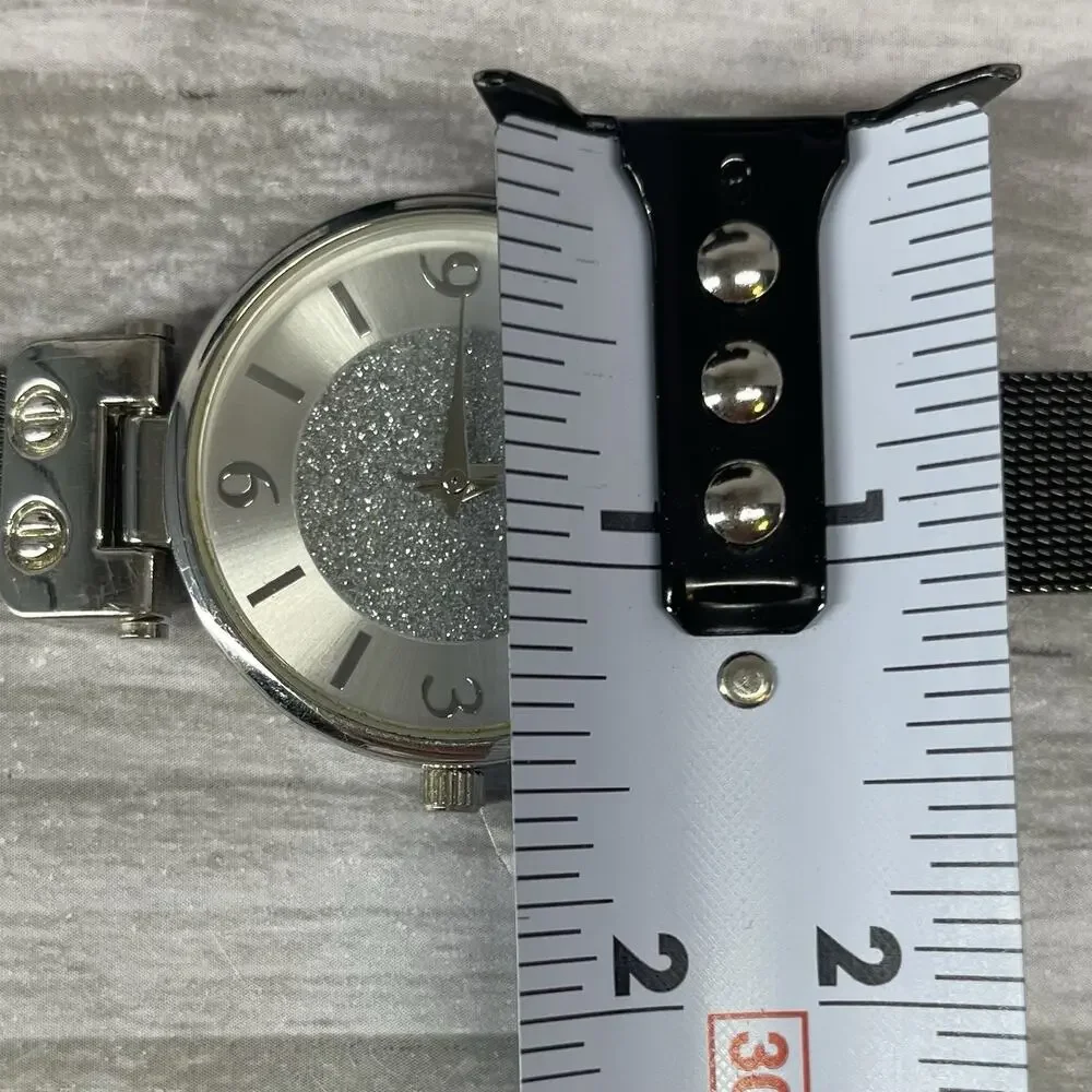Gruen Wrist Watch Silver Dial Black Mesh Band Glitter 90s Womens Classic Dress
